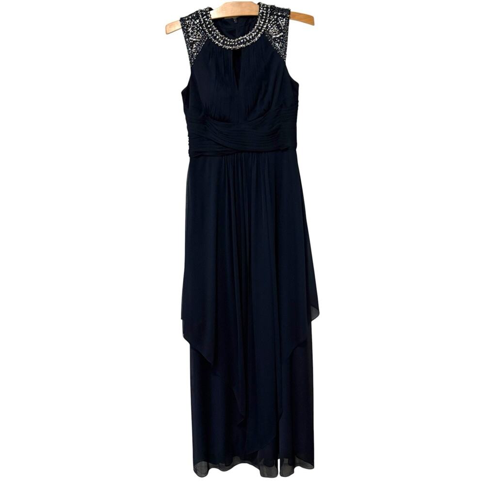 Alex Evenings | Dress Gown Long Sleeveless Jewel Neck Navy- Size 6